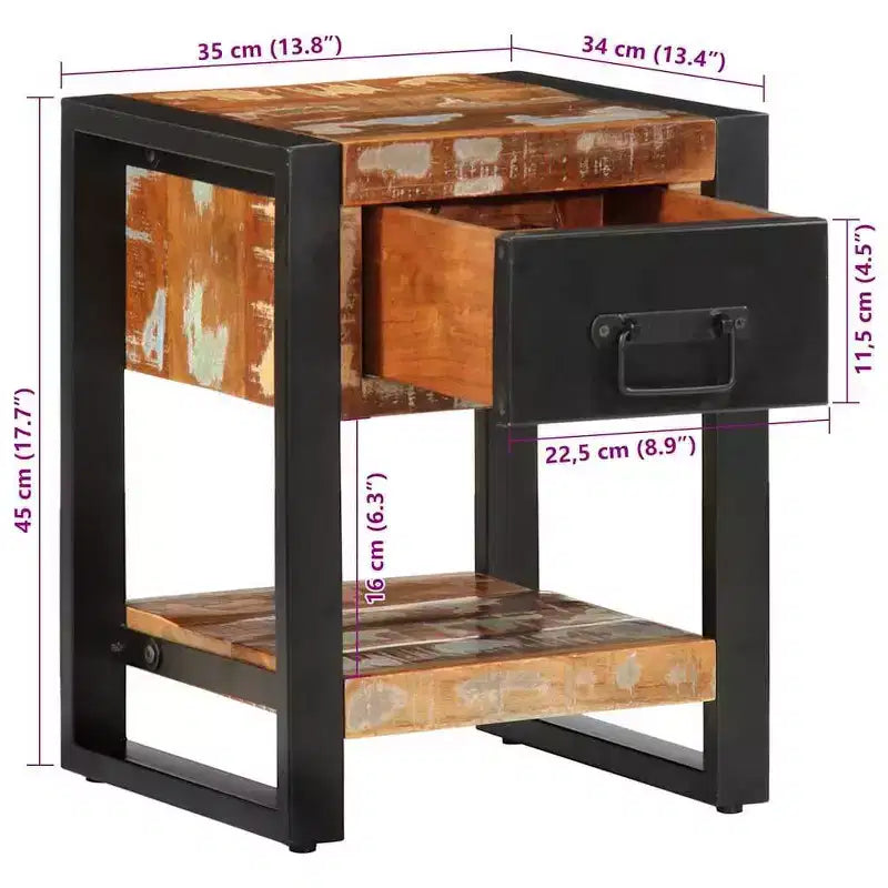 vidaXL Bedside Cabinet Multicolor Solid reclaimed wood, iron