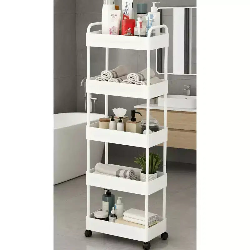 GustoWave Rolling 5-Tier Narrow Serving Cart with Casters & Handle, Multi-Functional Storage Cart for Kitchen, Bath, Living Room, 40x22x114.5cm