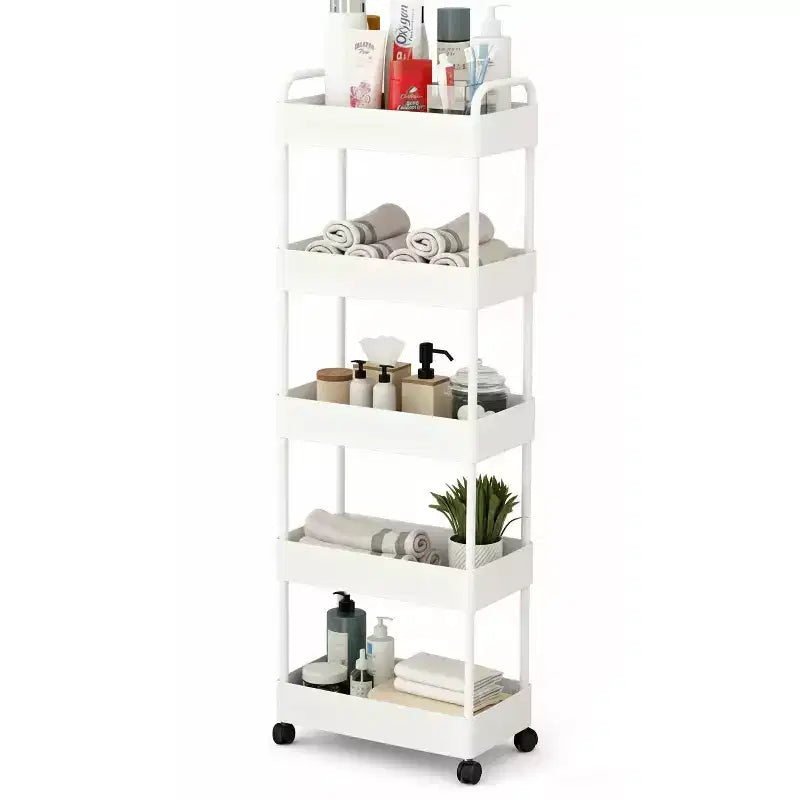GustoWave Rolling 5-Tier Narrow Serving Cart with Casters & Handle, Multi-Functional Storage Cart for Kitchen, Bath, Living Room, 40x22x114.5cm