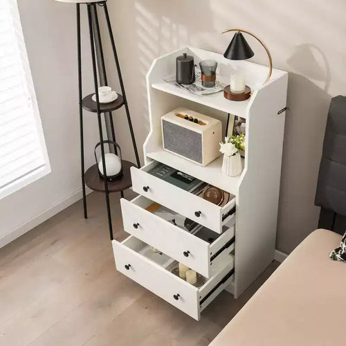Costway 3-Drawer Dresser 44 Tall Wood Storage Organizer Chest w/ 2 Open Shelves White