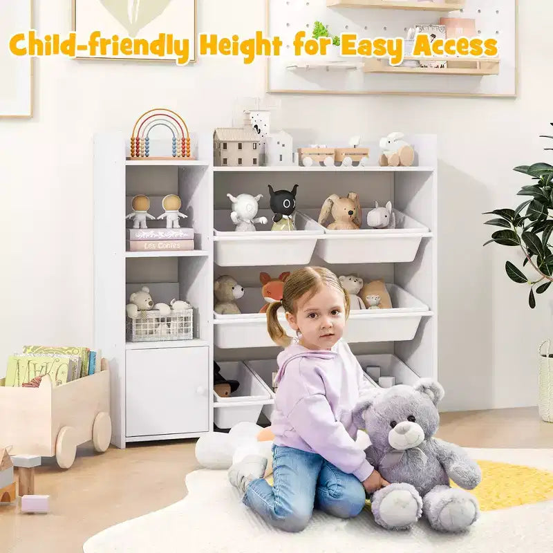 Costway 4-Tier Kids Toy Storage Organizer Bookshelf w/ 8 Toy Organizer Bins Door