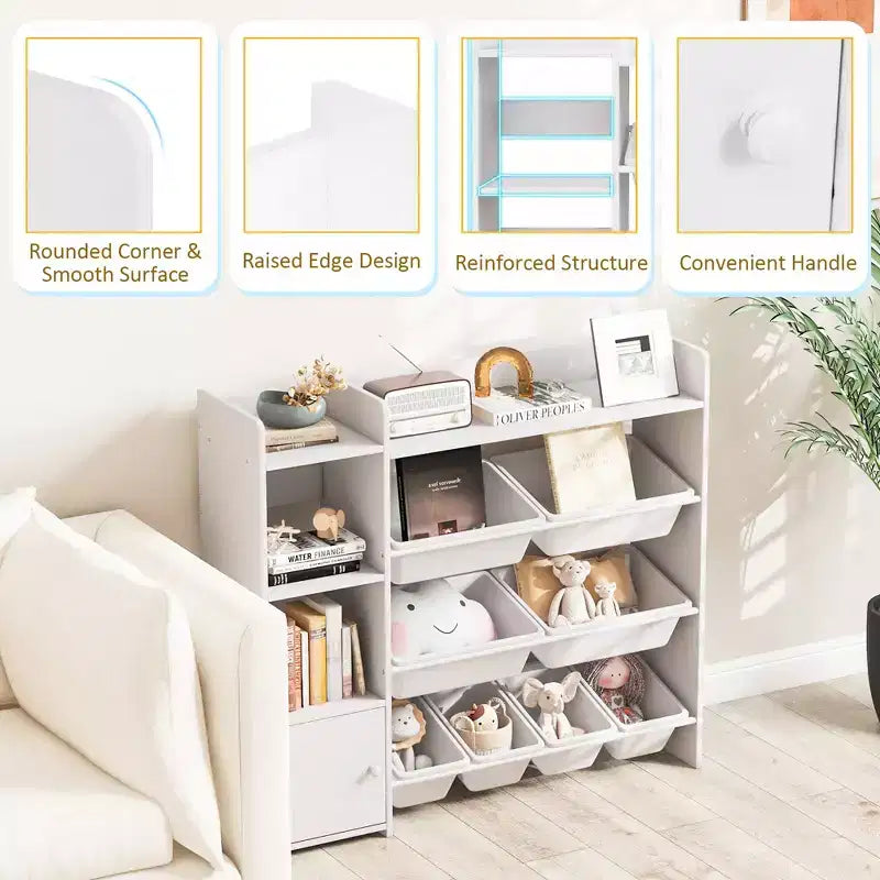 Costway 4-Tier Kids Toy Storage Organizer Bookshelf w/ 8 Toy Organizer Bins Door