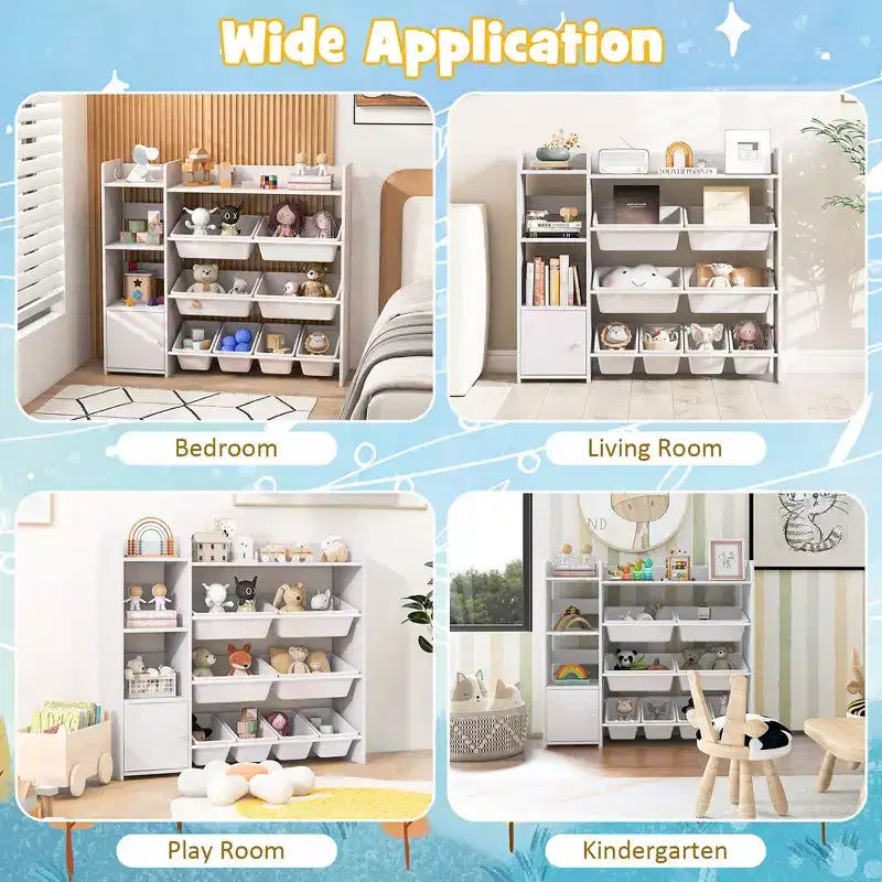 Costway 4-Tier Kids Toy Storage Organizer Bookshelf w/ 8 Toy Organizer Bins Door