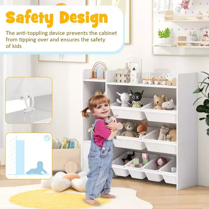Costway 4-Tier Kids Toy Storage Organizer Bookshelf w/ 8 Toy Organizer Bins Door