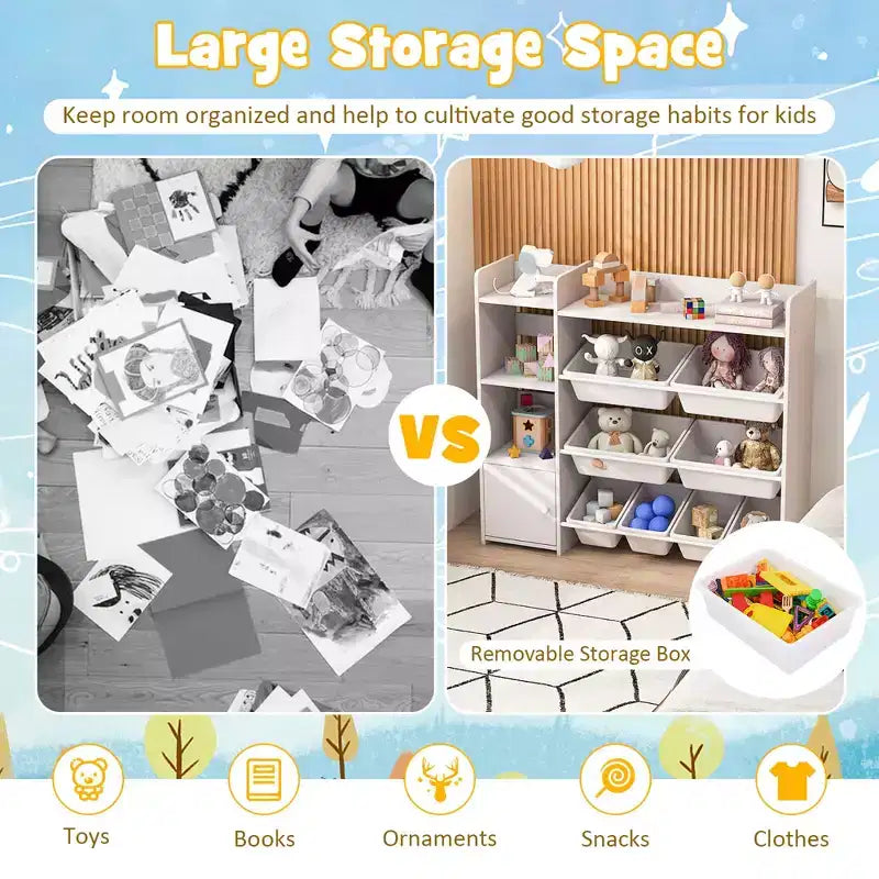 Costway 4-Tier Kids Toy Storage Organizer Bookshelf w/ 8 Toy Organizer Bins Door