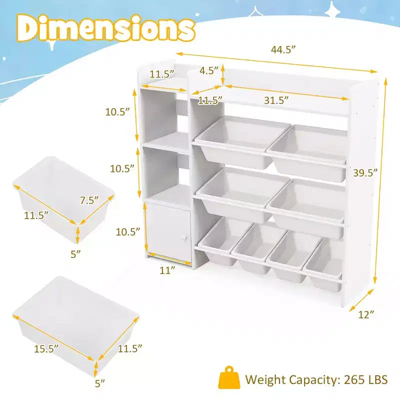 Costway 4-Tier Kids Toy Storage Organizer Bookshelf w/ 8 Toy Organizer Bins Door