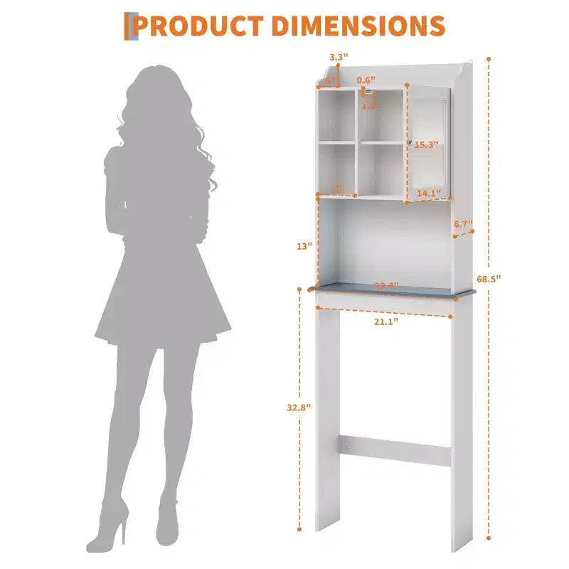 Over The Toilet Storage Cabinet with Adjustable Shelves and Glass Door,Tall Bathroom Organizer Space Saver Over Toilet,Wood Rack for Bathroom