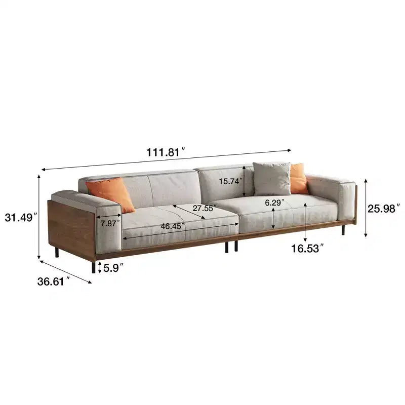 Luck Live Contemporary sofas 111.81in Cotton sofa suitable for living room, with 3 pillows&Removable Slipcover/Gray