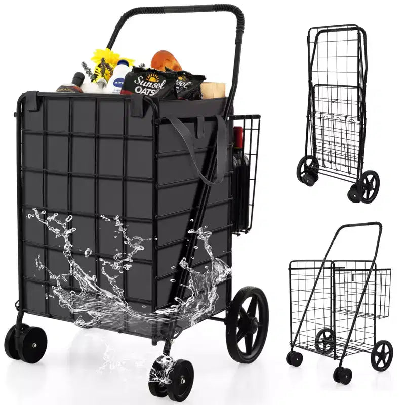 Costway Shopping Cart w/ Oxford Liner Folding Grocery Cart w/ Universal Front Wheels 32 Gal Large Capacity
