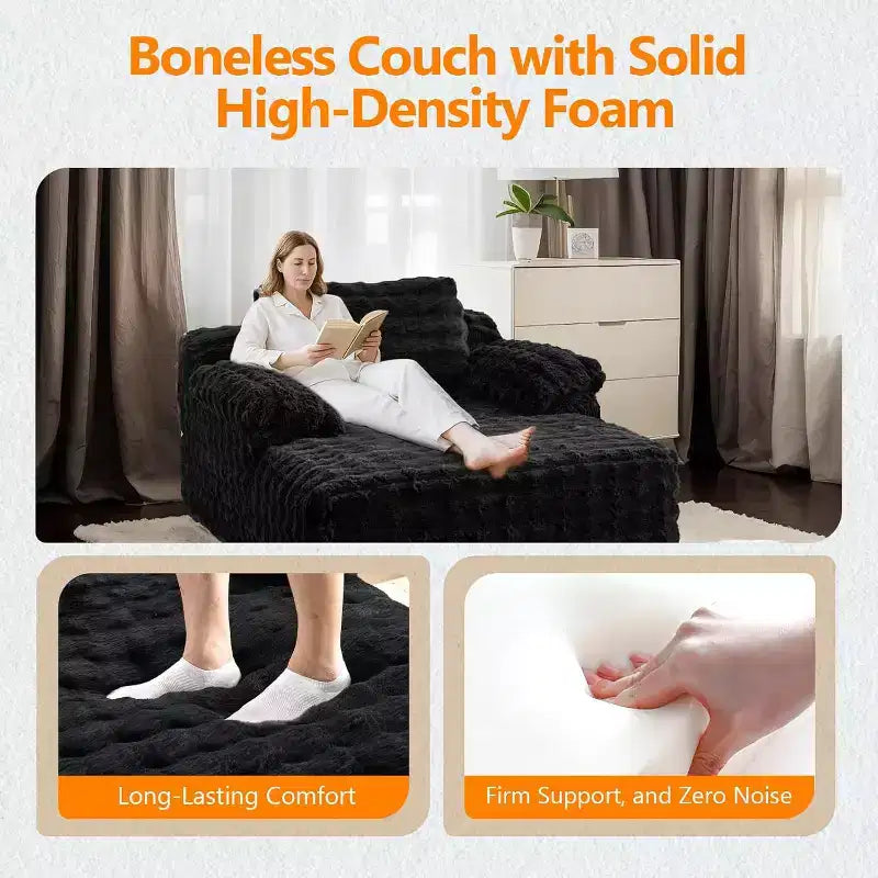 VINGLI Chaise Lounge Chair Boneless Couch Oversized Reading Chair Upholstered Bubble Fleece Cloud Couch Sofa Recliner Bed Comfy Sleeper Couches