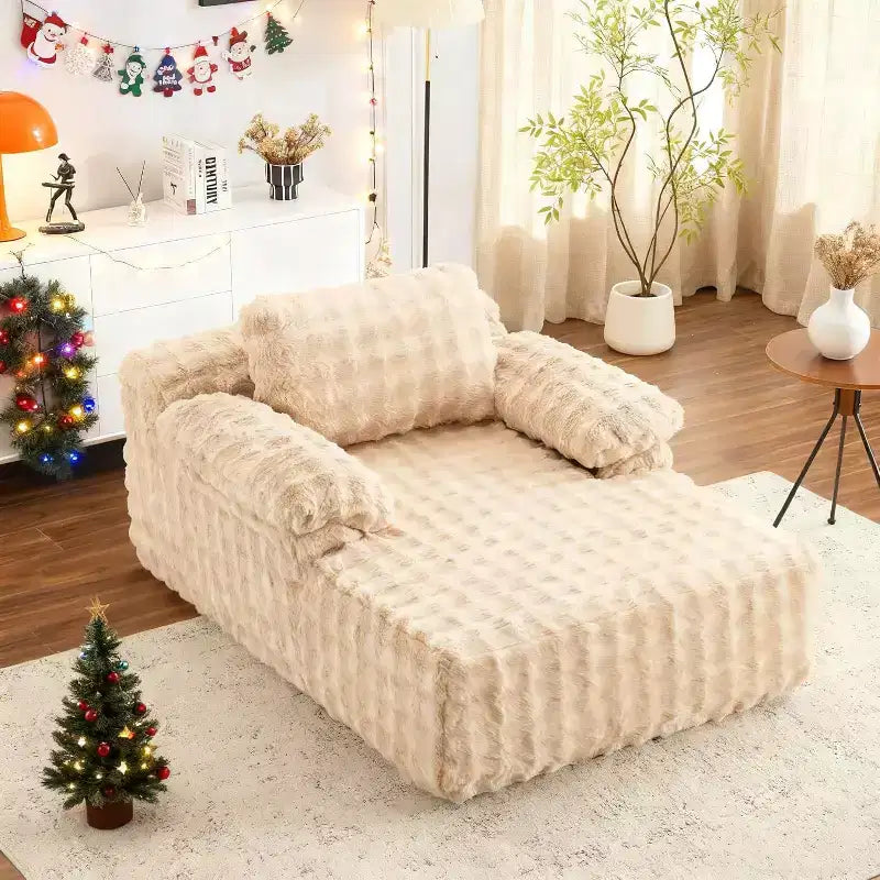 VINGLI Chaise Lounge Chair Boneless Couch Oversized Reading Chair Upholstered Bubble Fleece Cloud Couch Sofa Recliner Bed Comfy Sleeper Couches