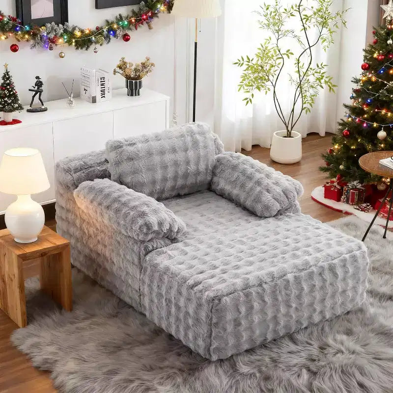 VINGLI Chaise Lounge Chair Boneless Couch Oversized Reading Chair Upholstered Bubble Fleece Cloud Couch Sofa Recliner Bed Comfy Sleeper Couches