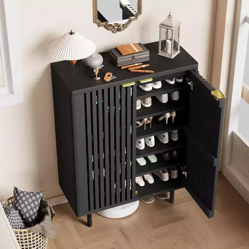 6-Tier Shoe Cabinet with Doors, Modern Farmhouse Entryway Organizer Holds 24 Pairs, Wooden Shoe Storage Rack