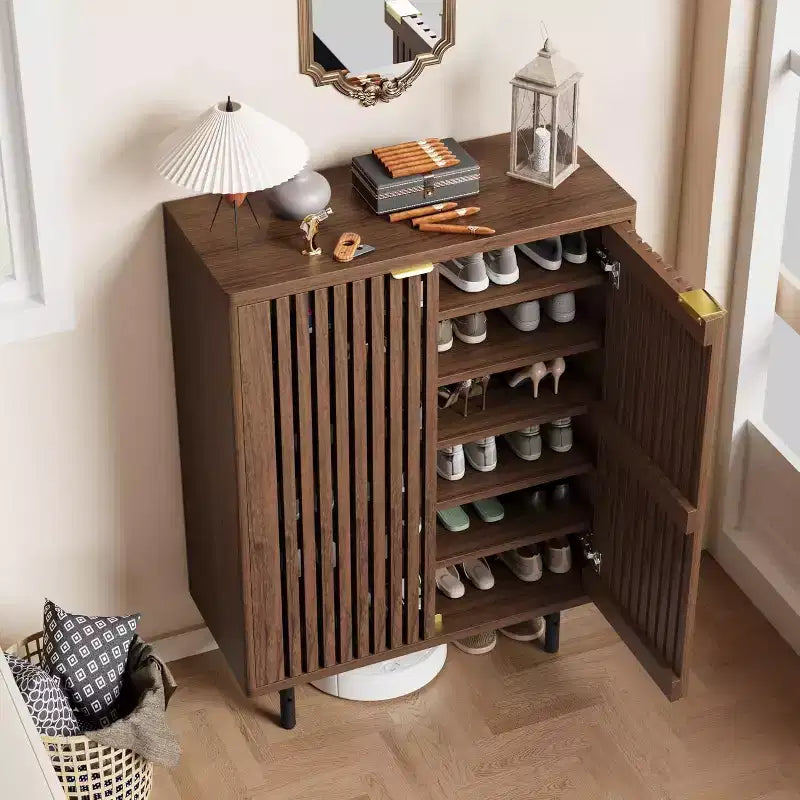 6-Tier Shoe Cabinet with Doors, Modern Farmhouse Entryway Organizer Holds 24 Pairs, Wooden Shoe Storage Rack