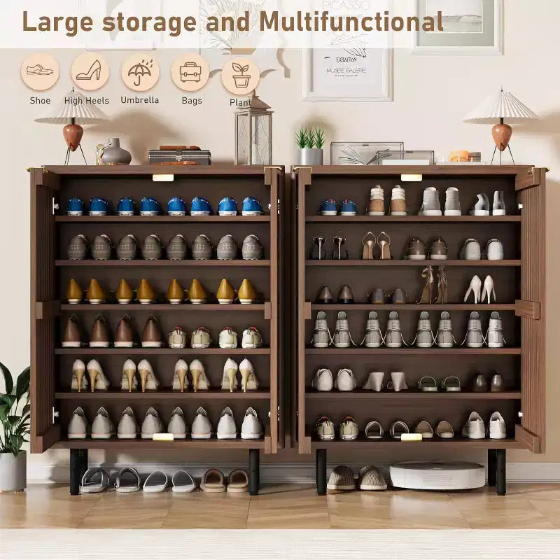 6-Tier Shoe Cabinet with Doors, Modern Farmhouse Entryway Organizer Holds 24 Pairs, Wooden Shoe Storage Rack