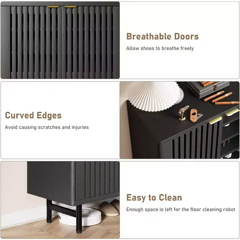 6-Tier Shoe Cabinet with Doors, Modern Farmhouse Entryway Organizer Holds 24 Pairs, Wooden Shoe Storage Rack