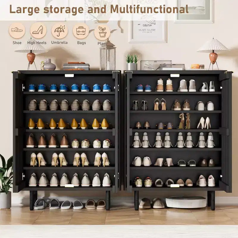 6-Tier Shoe Cabinet with Doors, Modern Farmhouse Entryway Organizer Holds 24 Pairs, Wooden Shoe Storage Rack