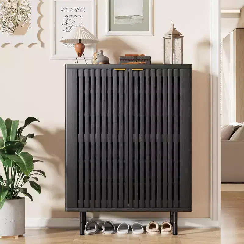 6-Tier Shoe Cabinet with Doors, Modern Farmhouse Entryway Organizer Holds 24 Pairs, Wooden Shoe Storage Rack
