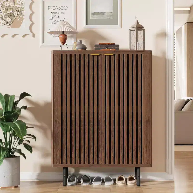 6-Tier Shoe Cabinet with Doors, Modern Farmhouse Entryway Organizer Holds 24 Pairs, Wooden Shoe Storage Rack
