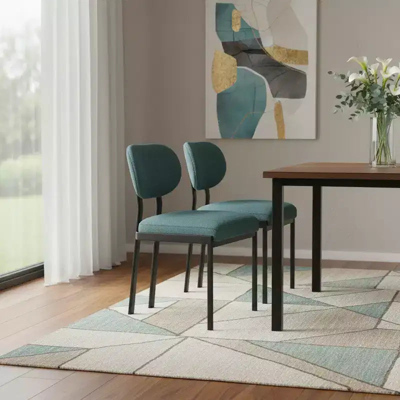 HomeRoots Set of Two Green and Black Chenille And Metal Partially Open Back Dining Side Chairs