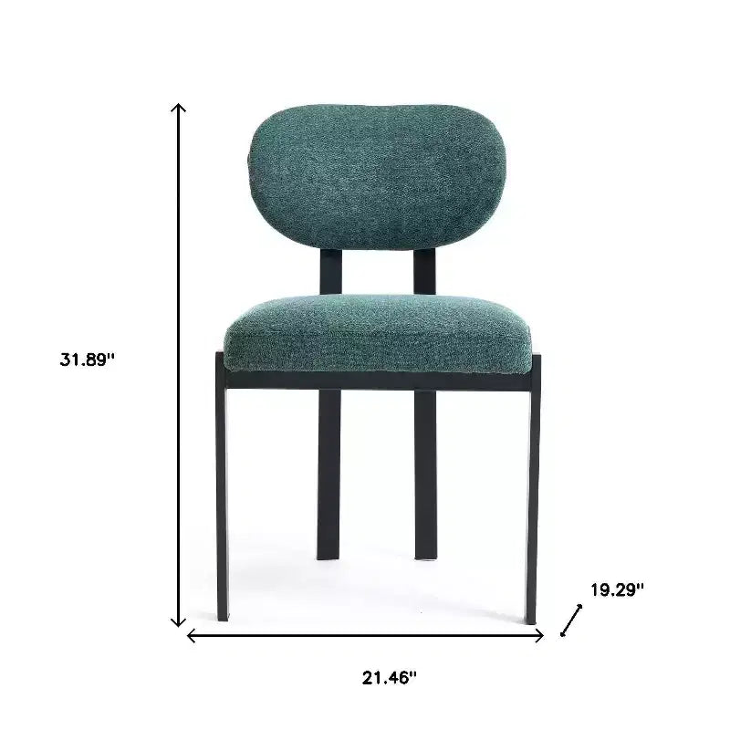 HomeRoots Set of Two Green and Black Chenille And Metal Partially Open Back Dining Side Chairs