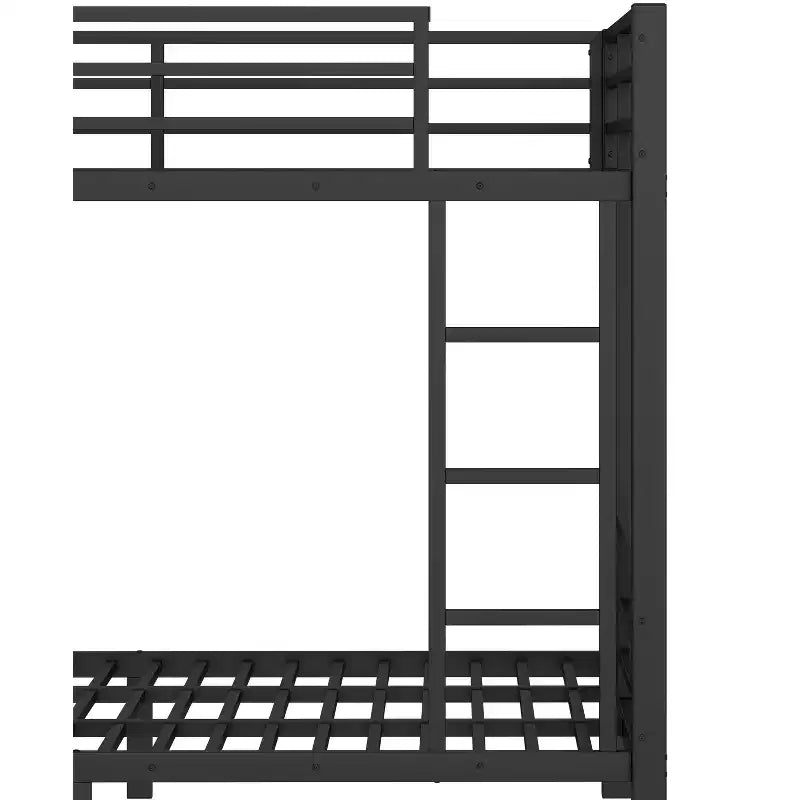 Full/Queen Size Metal Bunk Bed with Hanging Rod, Storage Shelves ,Drawers & Pegboard, Black - ModernLuxe