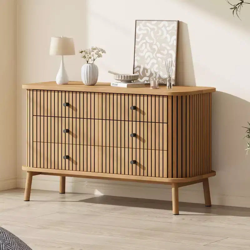 6 Drawer Dresser, Horizontal Chests of Double Drawers for Bedroom, Mid Century Dresser w/Wooden Legs, Storage Drawer Organizer for Closet, Hallway