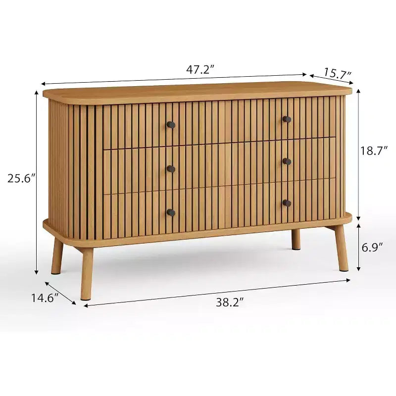 6 Drawer Dresser, Horizontal Chests of Double Drawers for Bedroom, Mid Century Dresser w/Wooden Legs, Storage Drawer Organizer for Closet, Hallway