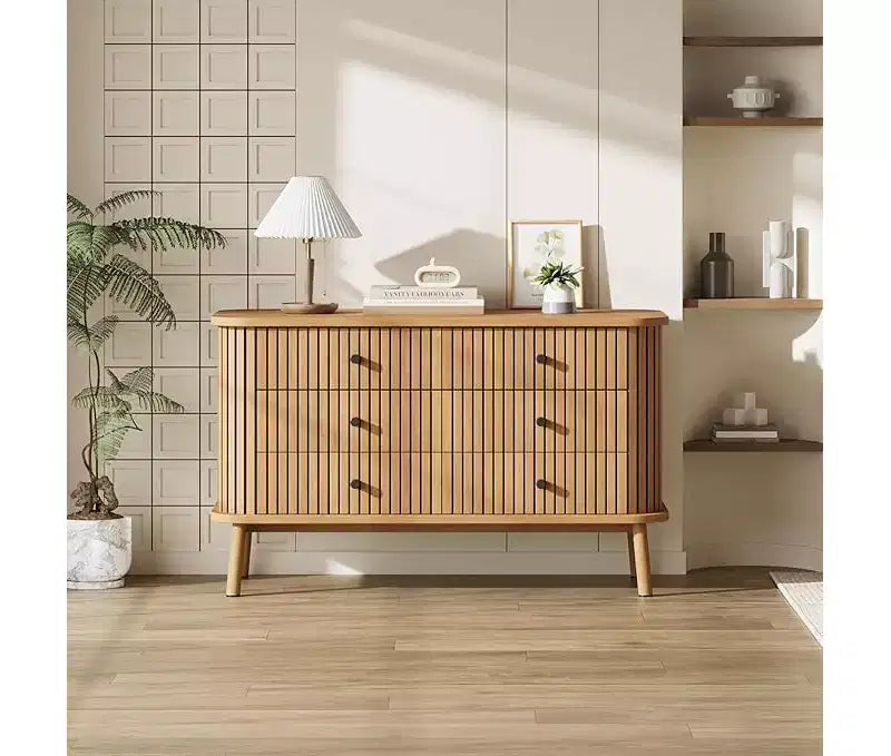6 Drawer Dresser, Horizontal Chests of Double Drawers for Bedroom, Mid Century Dresser w/Wooden Legs, Storage Drawer Organizer for Closet, Hallway