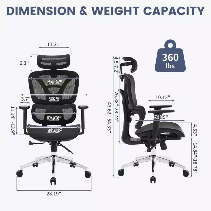 Ergonomic High Back Mesh Office Chair With Adaptive Lumbar Support for Home - Black