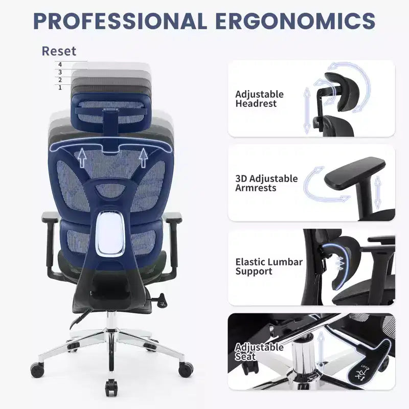 Ergonomic High Back Mesh Office Chair With Adaptive Lumbar Support for Home - Black