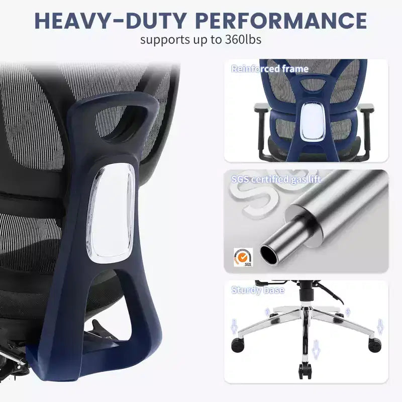 Ergonomic High Back Mesh Office Chair With Adaptive Lumbar Support for Home - Black