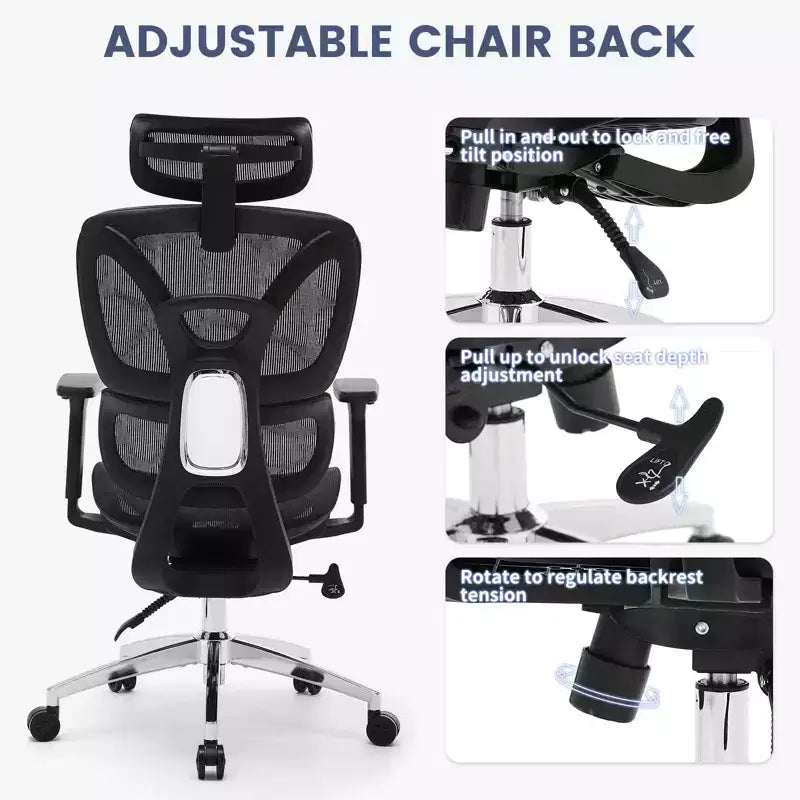 Ergonomic High Back Mesh Office Chair With Adaptive Lumbar Support for Home - Black