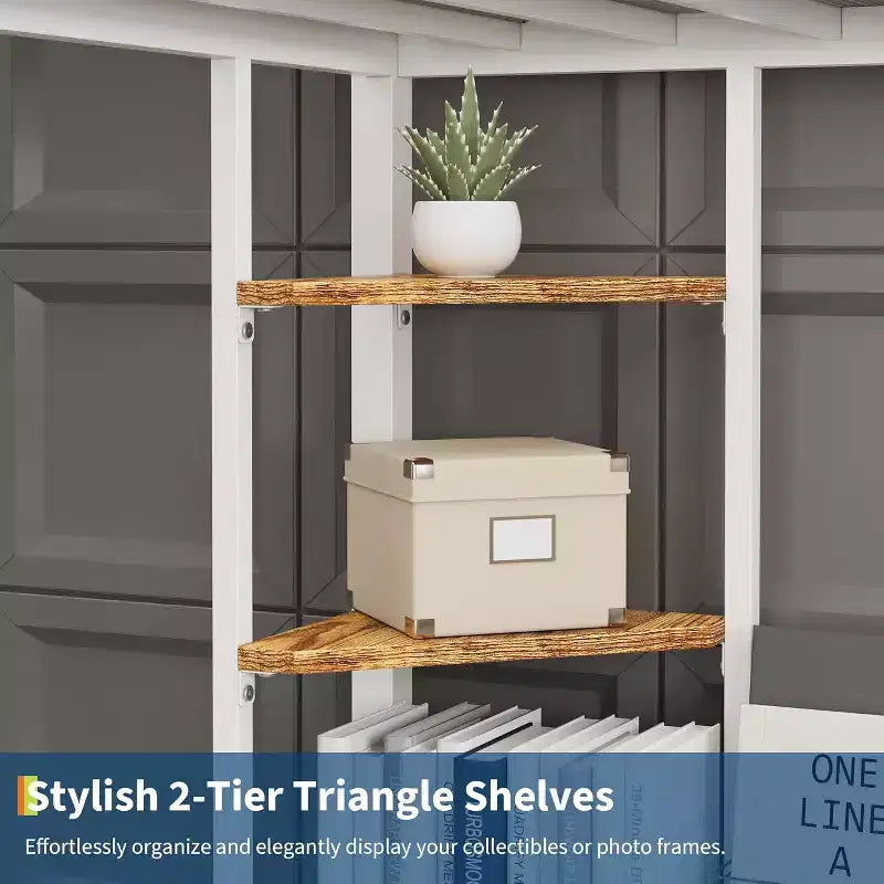 Twin Size Loft Bed with Large Desk and Storage Shelves, Heavy Duty Metal Loft Bed with Safety Guardrail and Ladder, Steel Slats Support, Space Saving