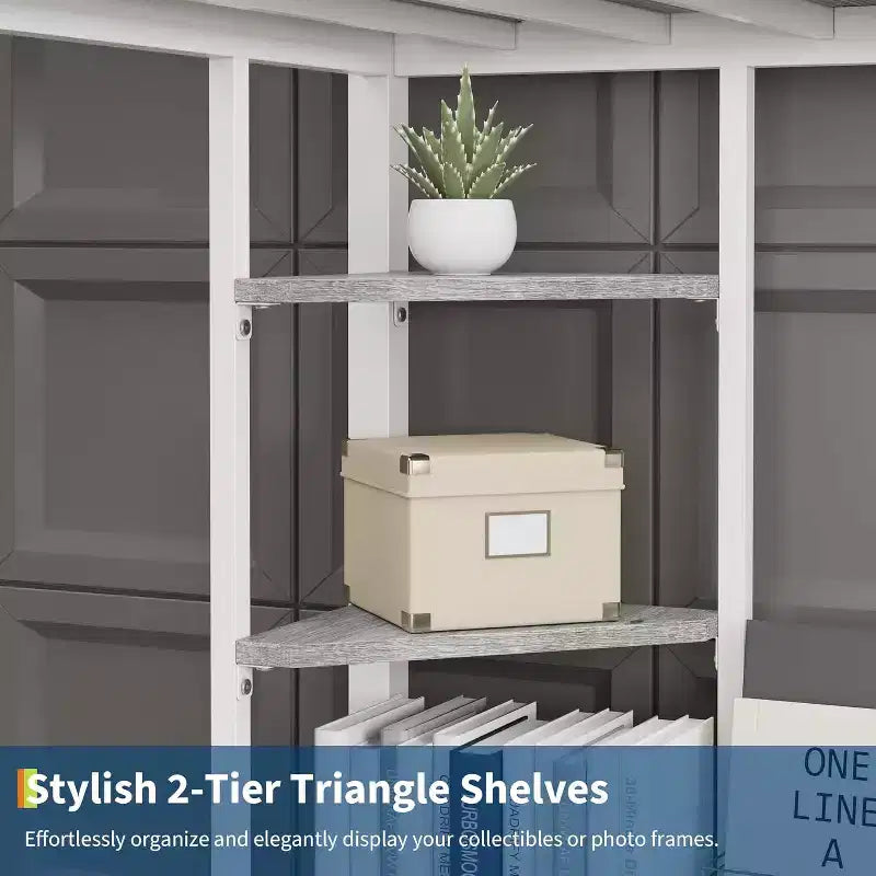 Twin Size Loft Bed with Large Desk and Storage Shelves, Heavy Duty Metal Loft Bed with Safety Guardrail and Ladder, Steel Slats Support, Space Saving