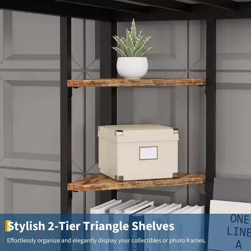 Twin Size Loft Bed with Large Desk and Storage Shelves, Heavy Duty Metal Loft Bed with Safety Guardrail and Ladder, Steel Slats Support, Space Saving