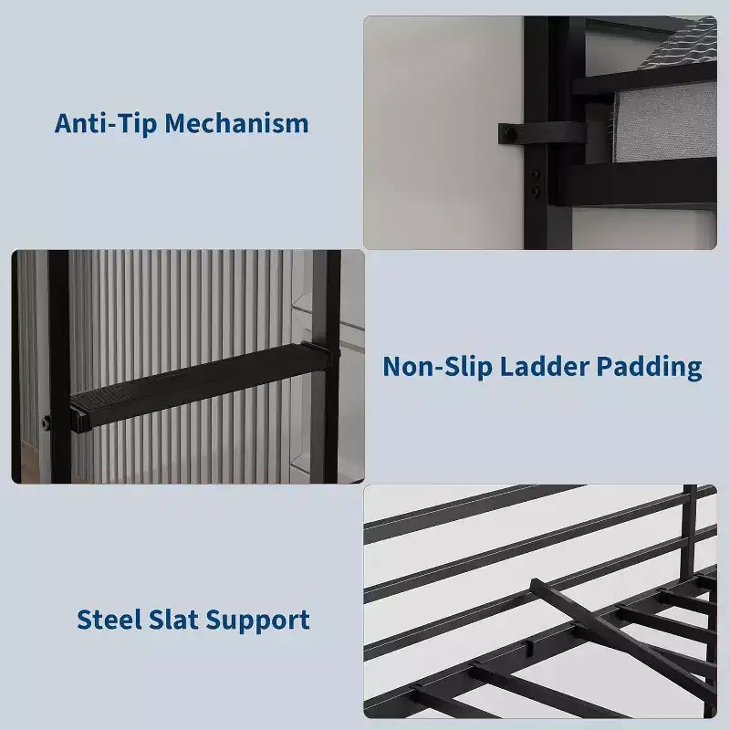 Twin Size Loft Bed with Large Desk and Storage Shelves, Heavy Duty Metal Loft Bed with Safety Guardrail and Ladder, Steel Slats Support, Space Saving