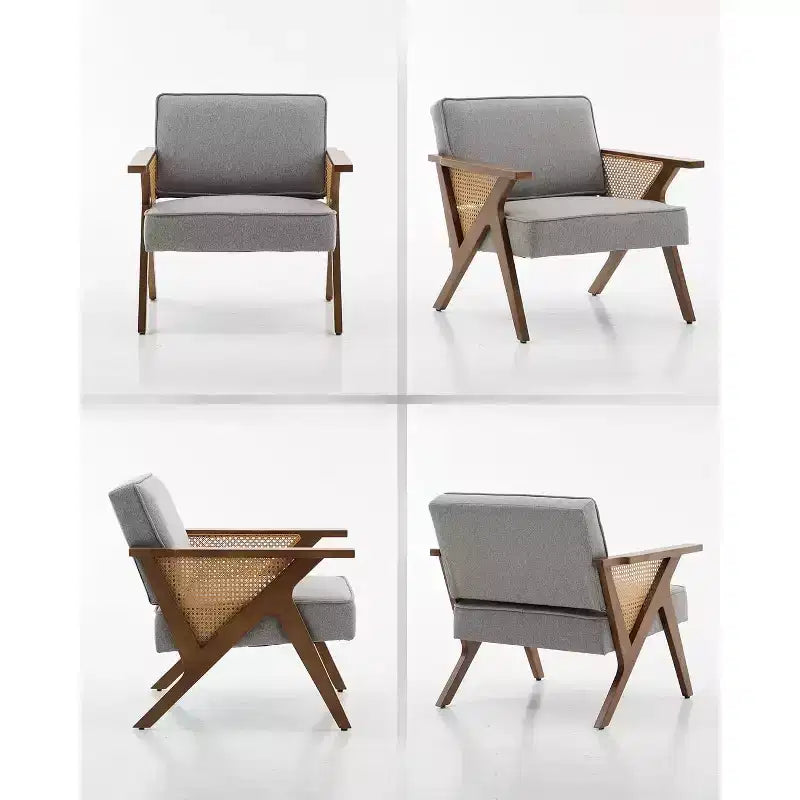 Acekool Mid-Century Rattan Arm Accent Chair , Wide Upholstered Armchair for Living Room or Bedroom