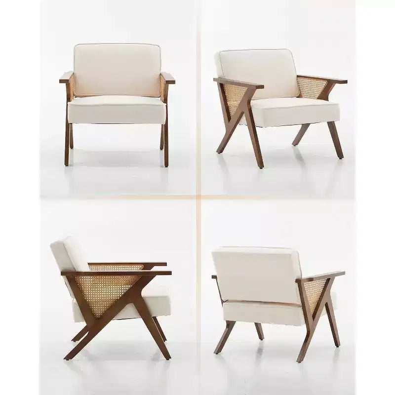 Acekool Mid-Century Rattan Arm Accent Chair , Wide Upholstered Armchair for Living Room or Bedroom