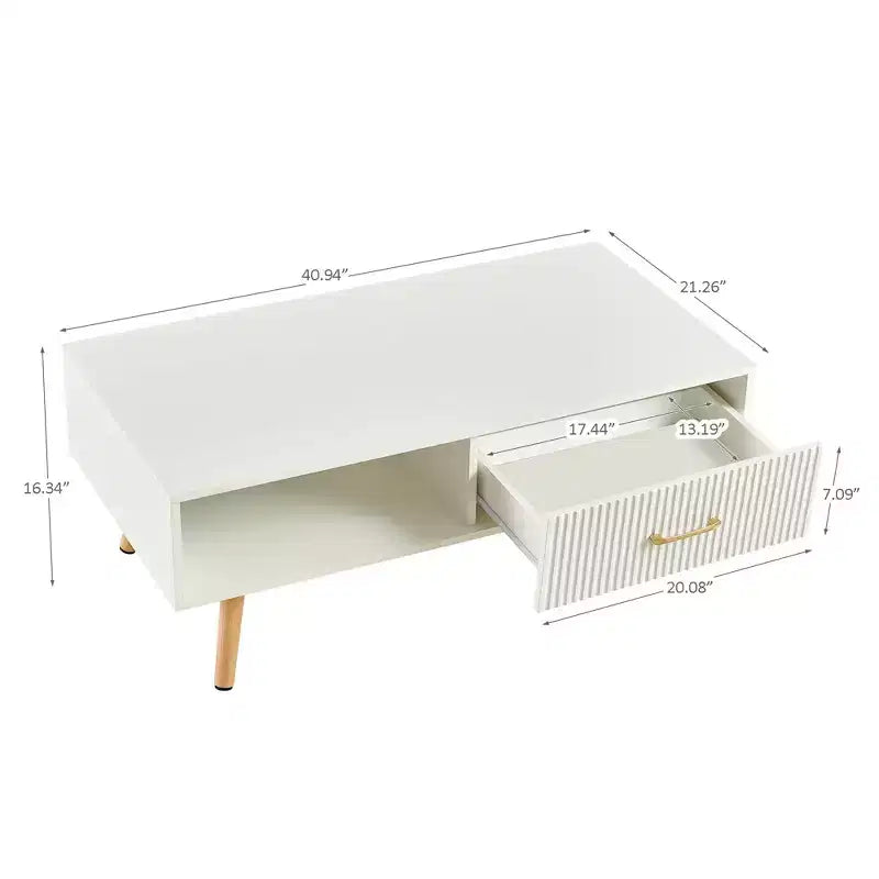 TUYOHW Farmhouse Coffee Table with Sliding Drawer,40.9 Accent Table with Solid Wood Legs,Cocktail Table for Living Room,220lbs Capacity