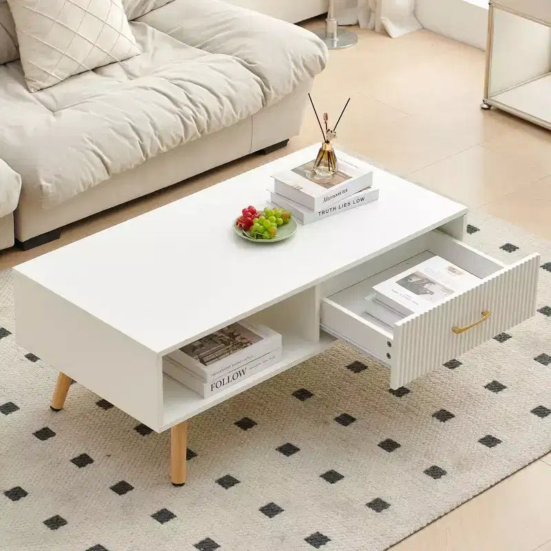 TUYOHW Farmhouse Coffee Table with Sliding Drawer,40.9 Accent Table with Solid Wood Legs,Cocktail Table for Living Room,220lbs Capacity