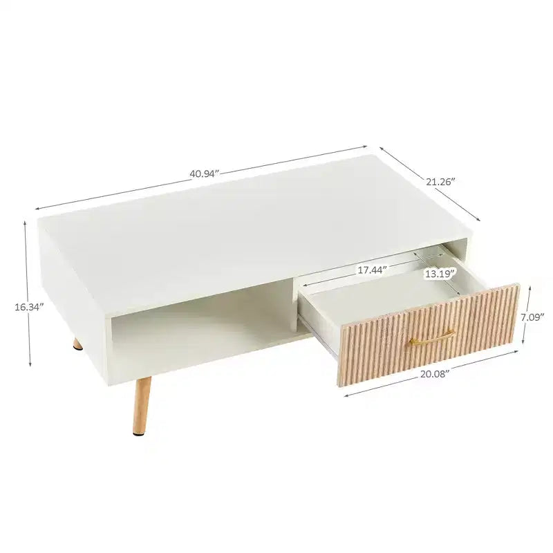 TUYOHW Farmhouse Coffee Table with Sliding Drawer,40.9 Accent Table with Solid Wood Legs,Cocktail Table for Living Room,220lbs Capacity