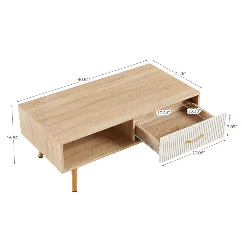 TUYOHW Farmhouse Coffee Table with Sliding Drawer,40.9 Accent Table with Solid Wood Legs,Cocktail Table for Living Room,220lbs Capacity