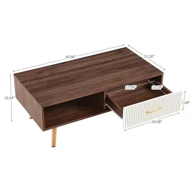 TUYOHW Farmhouse Coffee Table with Sliding Drawer,40.9 Accent Table with Solid Wood Legs,Cocktail Table for Living Room,220lbs Capacity