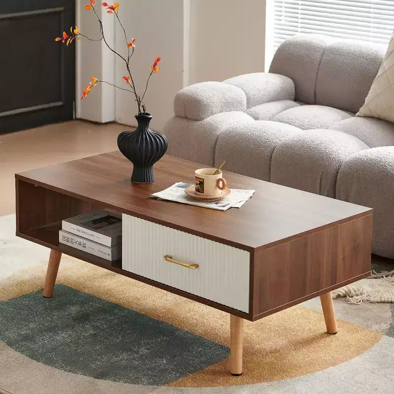 TUYOHW Farmhouse Coffee Table with Sliding Drawer,40.9 Accent Table with Solid Wood Legs,Cocktail Table for Living Room,220lbs Capacity