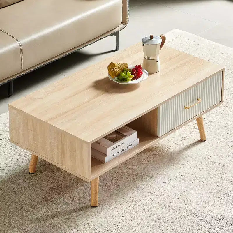 TUYOHW Farmhouse Coffee Table with Sliding Drawer,40.9 Accent Table with Solid Wood Legs,Cocktail Table for Living Room,220lbs Capacity