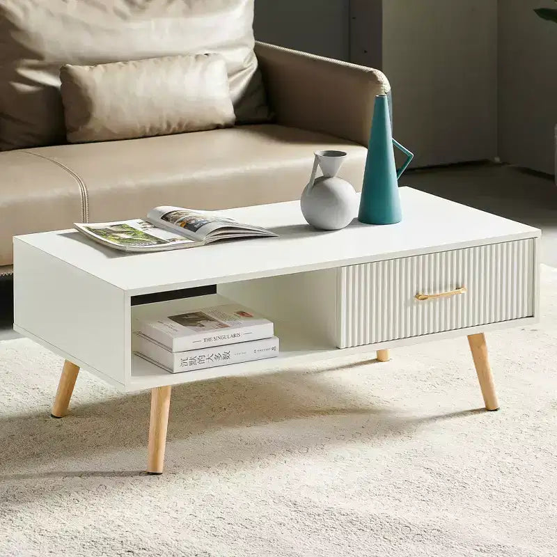 TUYOHW Farmhouse Coffee Table with Sliding Drawer,40.9 Accent Table with Solid Wood Legs,Cocktail Table for Living Room,220lbs Capacity