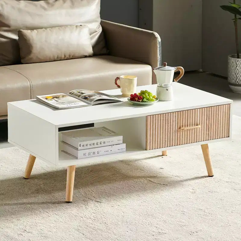 TUYOHW Farmhouse Coffee Table with Sliding Drawer,40.9 Accent Table with Solid Wood Legs,Cocktail Table for Living Room,220lbs Capacity