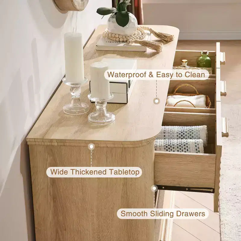 GDFStudio Naero 52'' Modern Wooden 7-Drawer Fluted Dresser with Curved Design