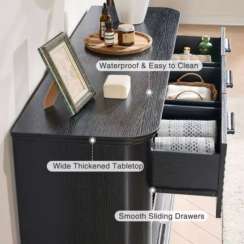 GDFStudio Naero 52'' Modern Wooden 7-Drawer Fluted Dresser with Curved Design